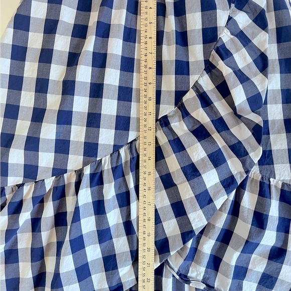 POPSUGAR GINGHAM DRESS SZ M RUFFLE HEM FAUX WRAP SKIRT BLUE WHITE - Picture 14 of 15